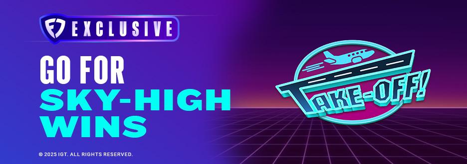 Fasten your seatbelts and prepare for Take-Off! Soar through the sky to land big wins when you play Take-Off! – now available only at FanDuel Casino.