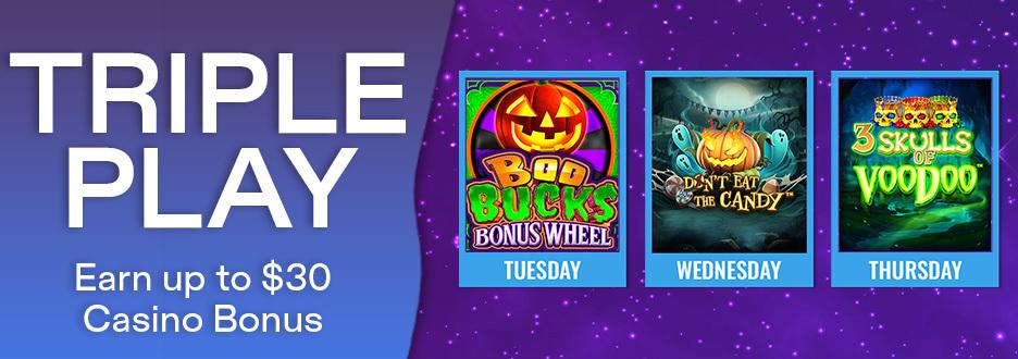 Wager $50 on "3 Skulls of Voodoo" and Get a $5 Casino Bonus! Offer expires October 8 at 11:59pm ET. 
