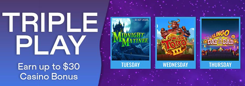 Wager $50 on "Wild Toro 3" and Get a $5 Casino Bonus! Offer expires October 14 at 11:59pm ET. 