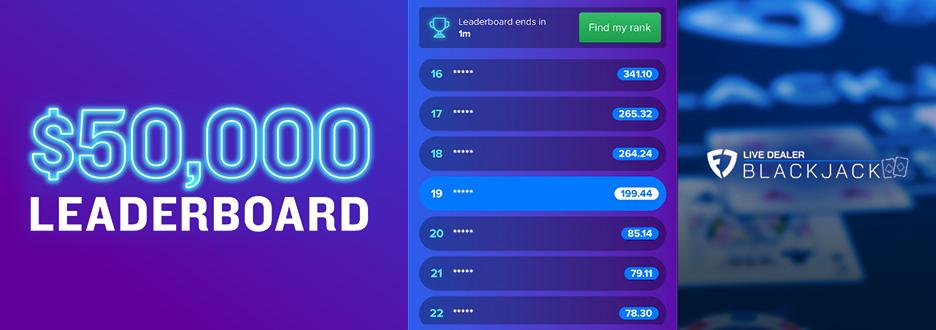 Live Dealer Blackjack Win Boost Leaderboard, it’s all about how much you win!