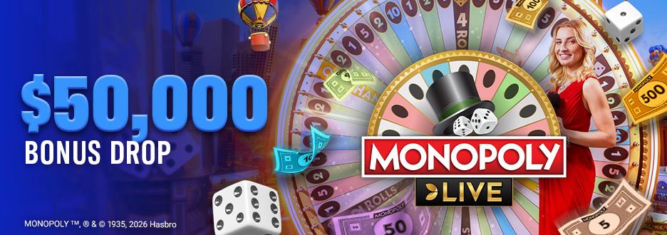 Now through 7/19, play MONOPOLY Live and land both the 2 Roll & 4 Roll Bonus Rounds every day to win a share of $50K