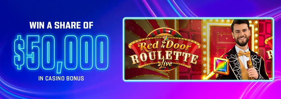Opt in and play $25+ on Red Door Roulette to earn an entry for a chance to win a share of $50,000 in Casino Bonus! Enter now through 8/23.