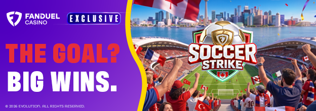 FanDuel Soccer Strike is now live! Kick off the action and spin for your chance at big wins! - only on FanDuel Casino. 
