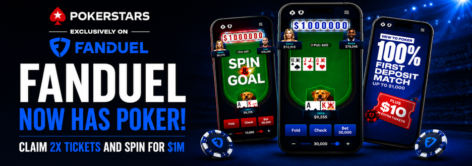 Visit PokerStars to opt in and deposit to get a 100% Deposit Match up to $1,000